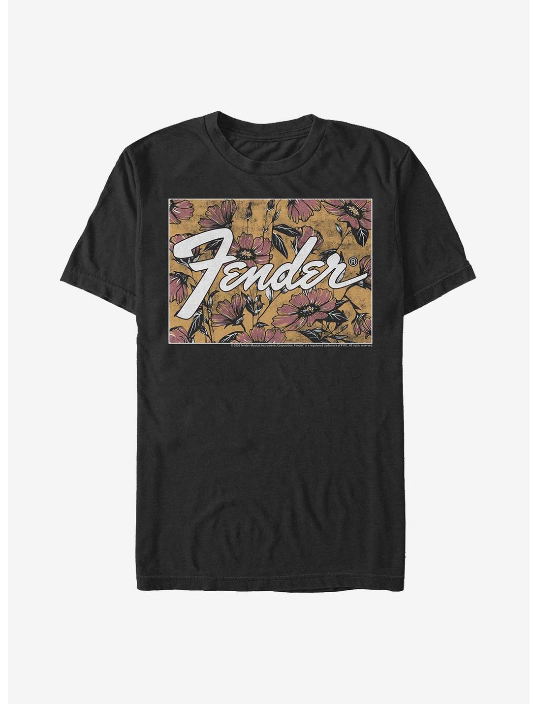 Fender Floral Box Logo T-Shirt, BLACK, hi-res