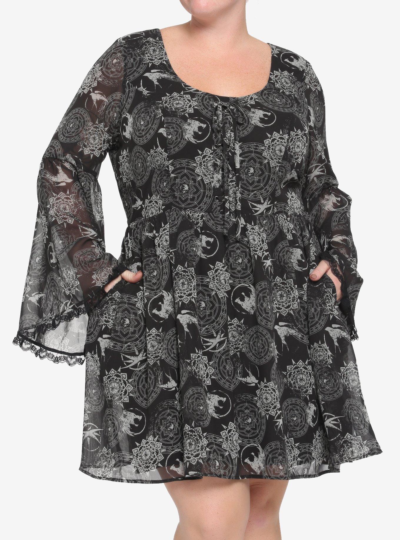 The Witcher Yennefer Symbols Bell Sleeve Dress Plus Size, MULTI, hi-res