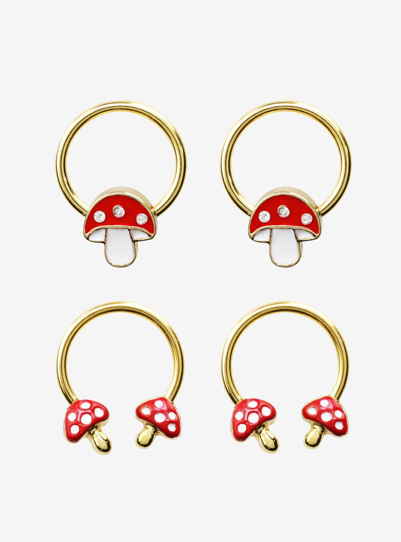 Steel Mushroom Circular Barbell & Captive Hoop 4 Pack, GOLD, hi-res