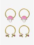Steel Pink Bling Mushroom Circular Barbell & Captive Hoop 4 Pack, GOLD, hi-res