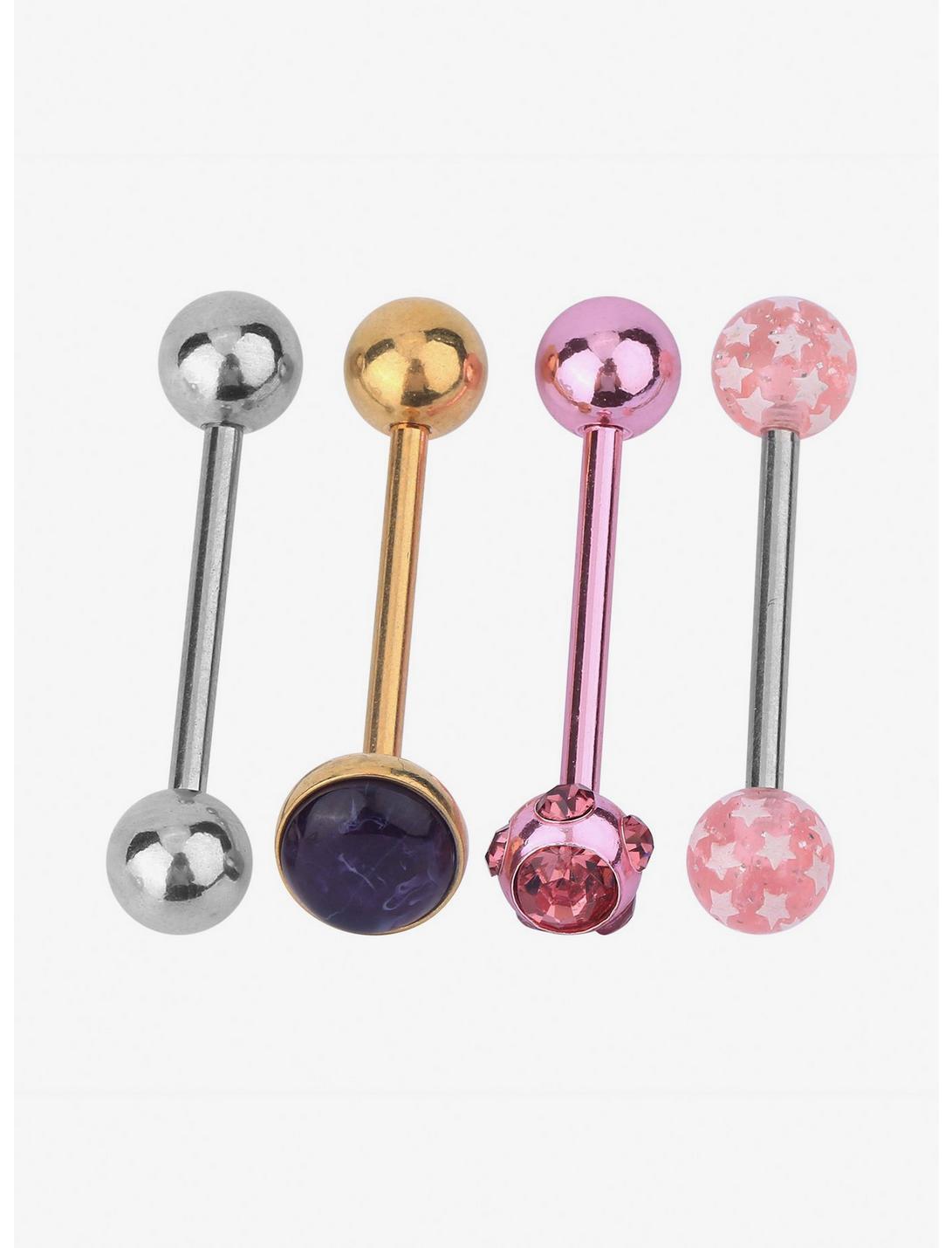 Steel Pink Stars Tongue Barbell 4 Pack, , hi-res