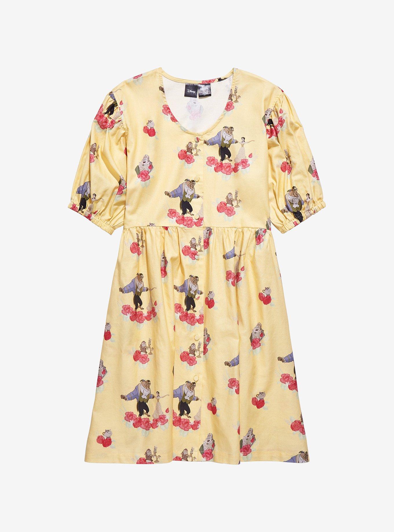 Cakeworthy Disney Beauty and the Beast Characters Allover Print Dress, VIBRANT YELLOW, hi-res