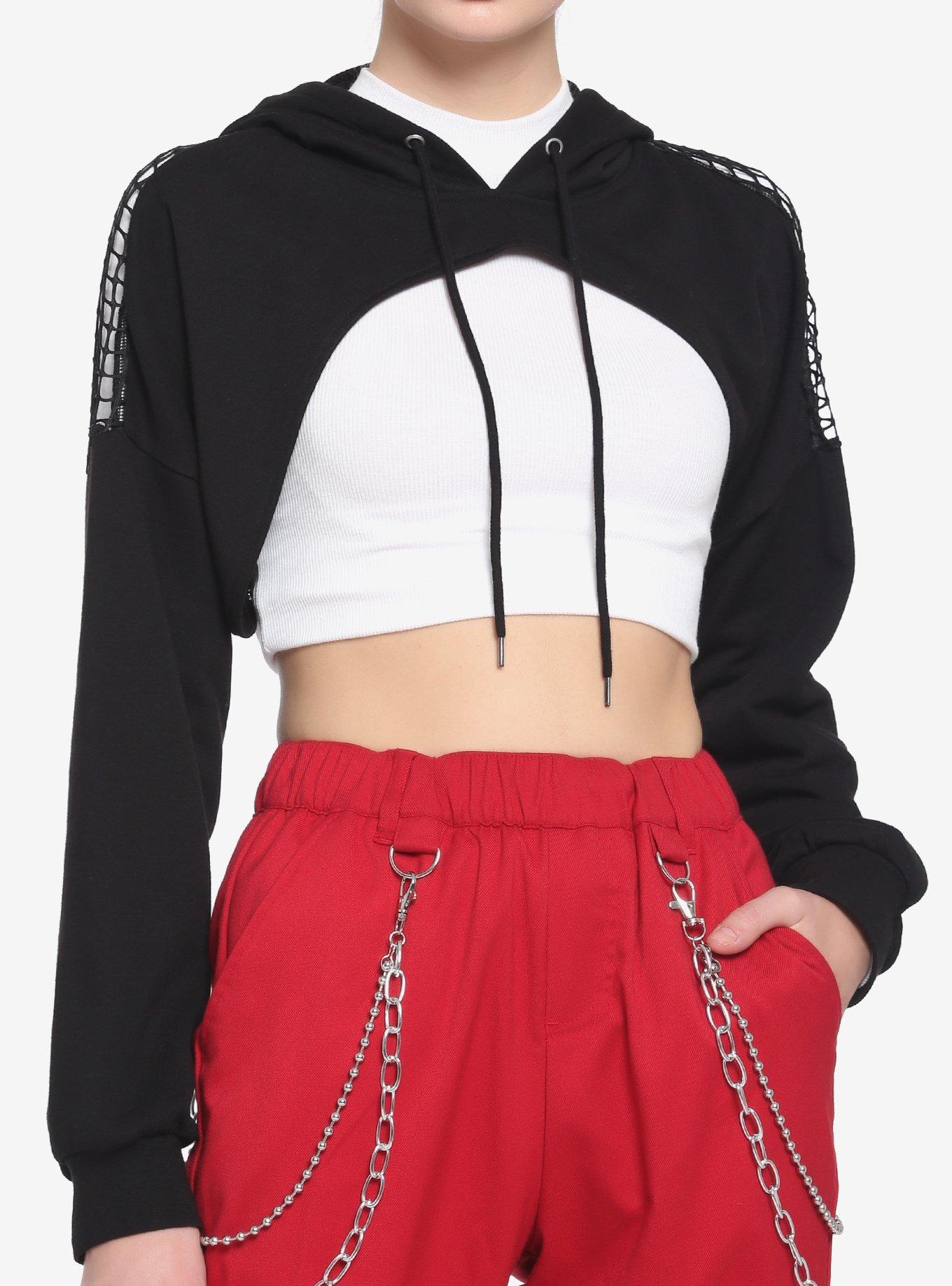 Fishnet hoodie crop top hotsell