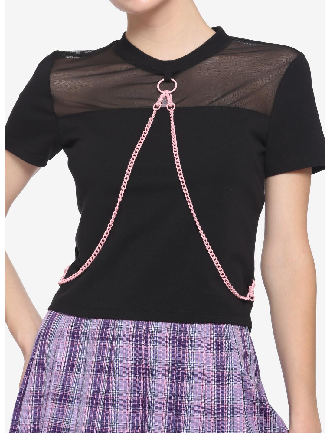 Pink Padlock O-Ring Chain & Candy Bear Girls Mesh T-Shirt, BLACK, hi-res