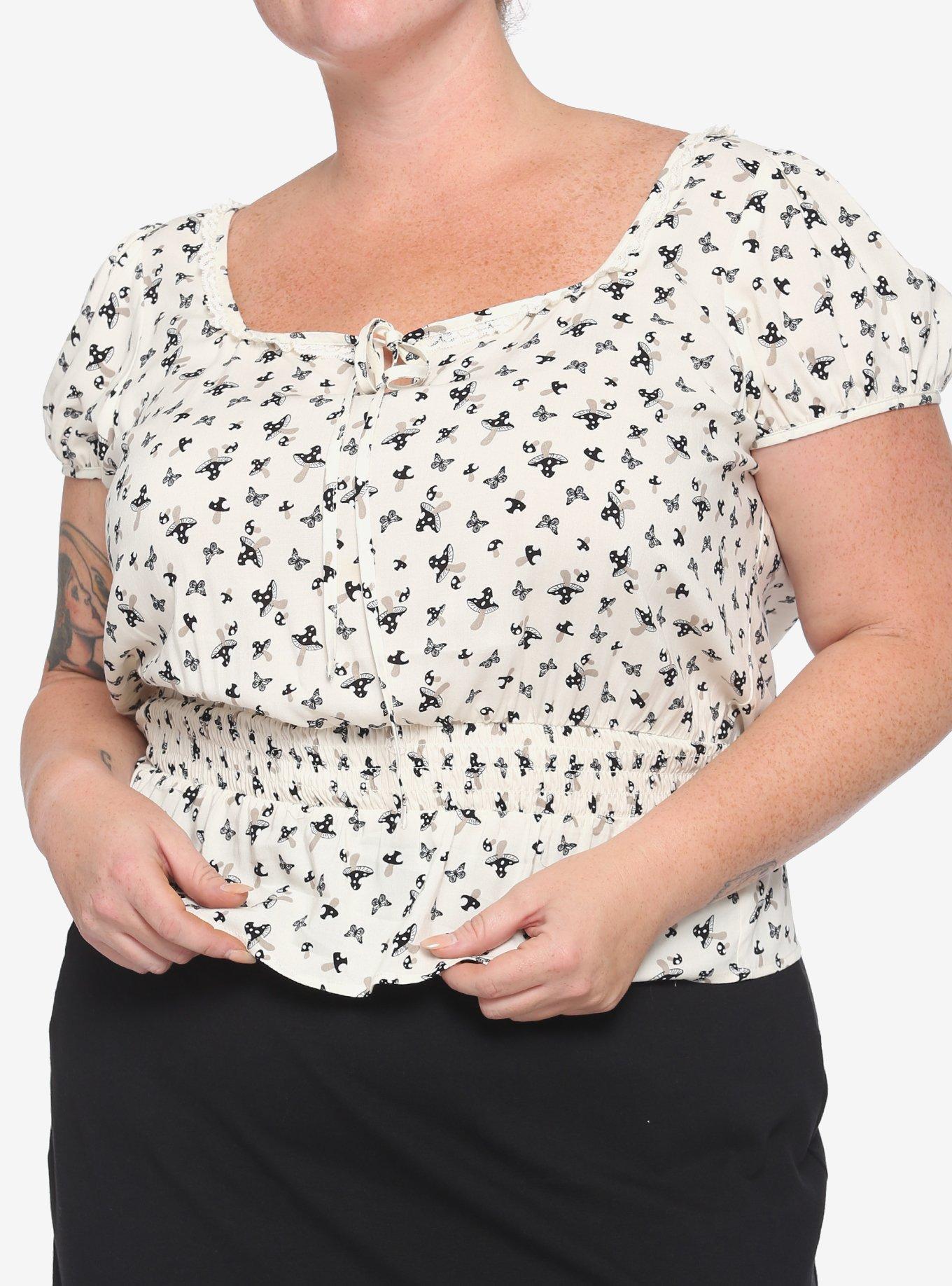 Mushroom Smocked Girls Woven Crop Top Plus Size, VANILLA ICE, hi-res