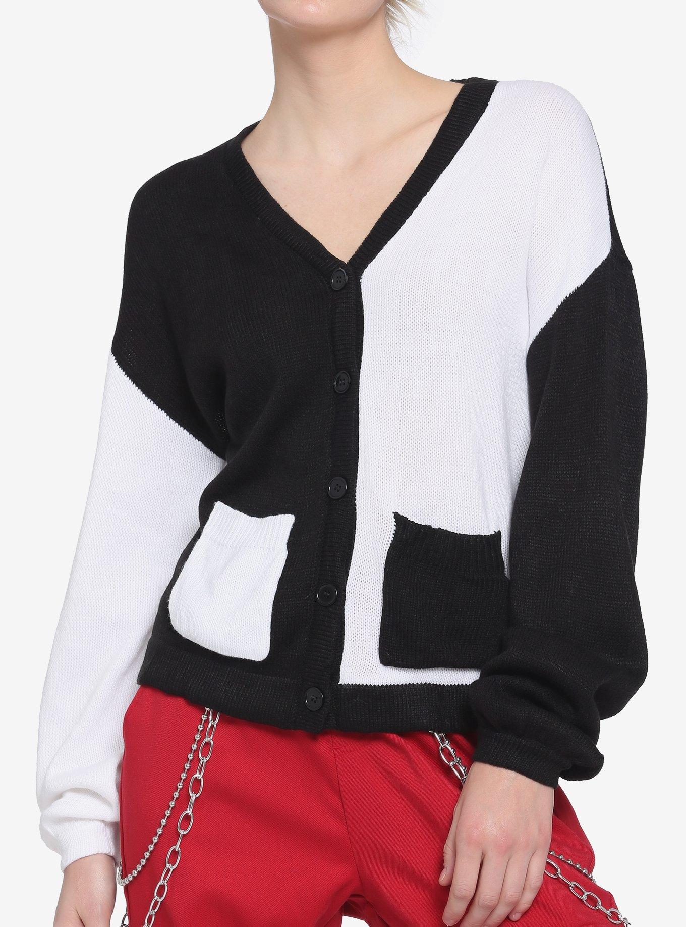 Black & White Split Boyfriend Fit Girls Cardigan, MULTI, hi-res