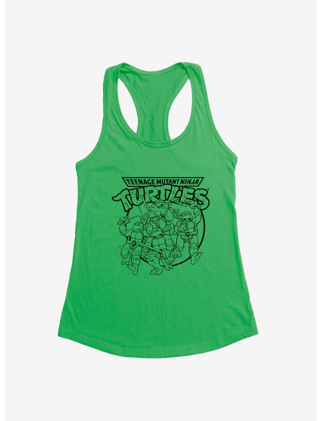 Teenage Mutant Ninja Turtles Group Fight Pose Outline Girls Tank, KELLY GREEN, hi-res