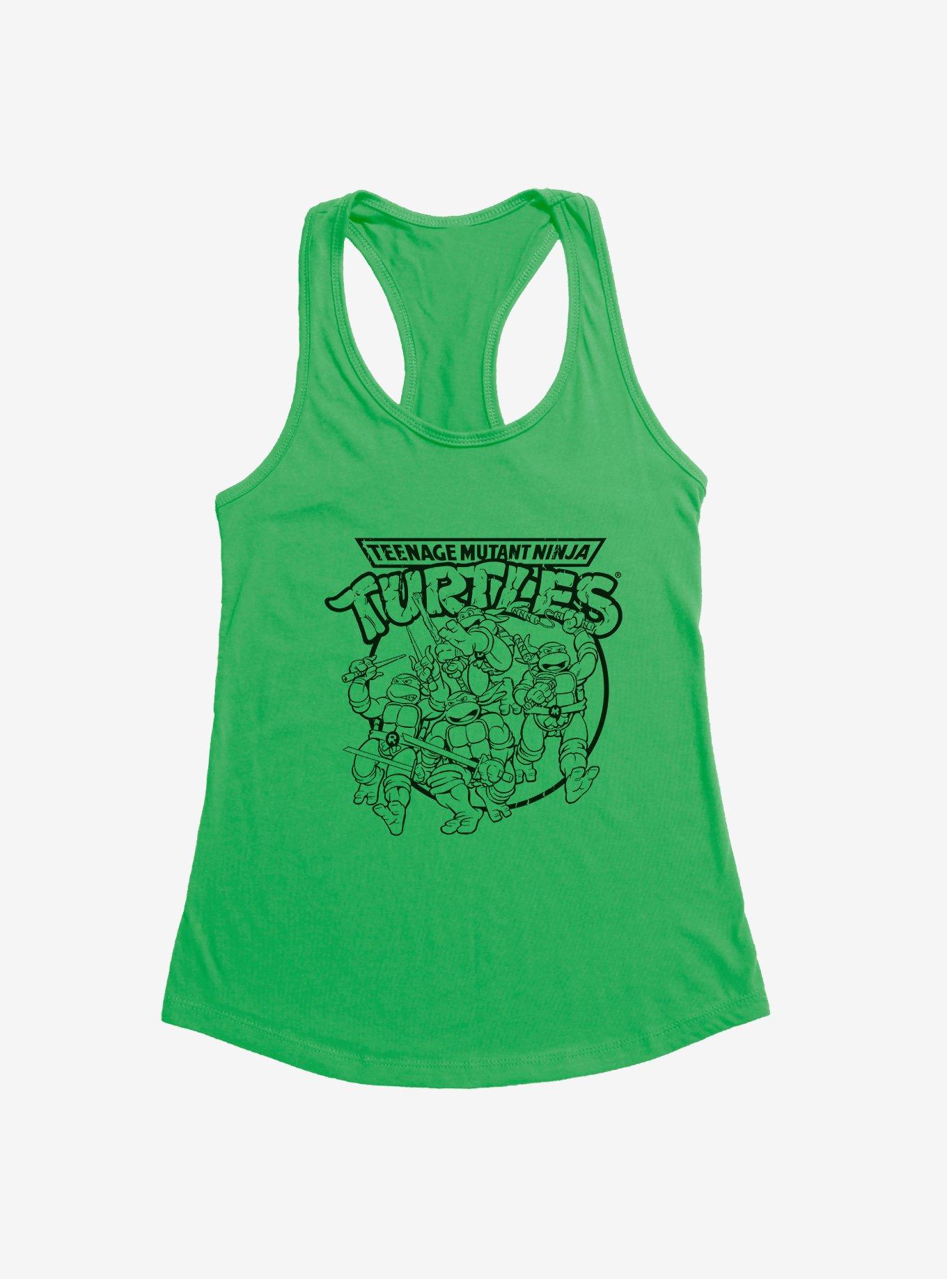 Teenage Mutant Ninja Turtles Group Fight Pose Outline Girls Tank, KELLY GREEN, hi-res