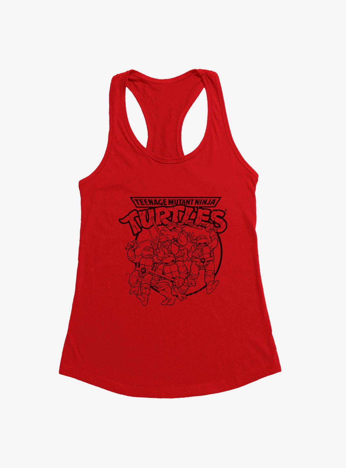 Teenage Mutant Ninja Turtles Group Fight Pose Outline Girls Tank, RED, hi-res