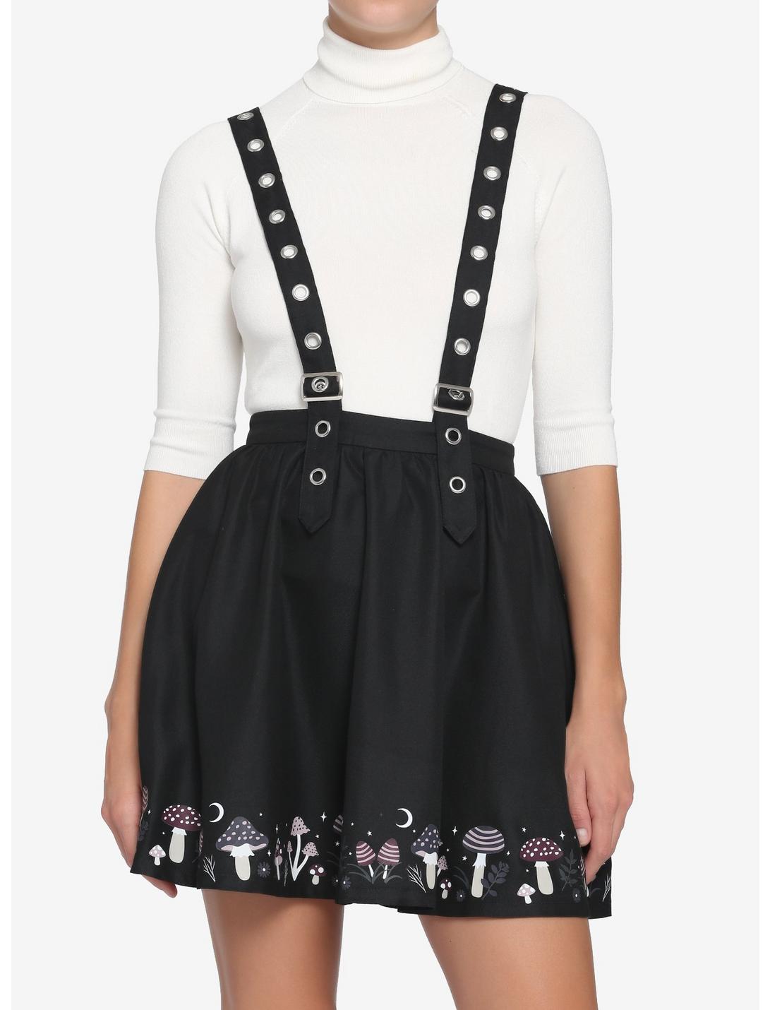 Mushroom Border Grommet Suspender Skirt, BLACK, hi-res