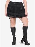 Black Lace Layered Buckle Mini Skirt Plus Size, BLACK, hi-res