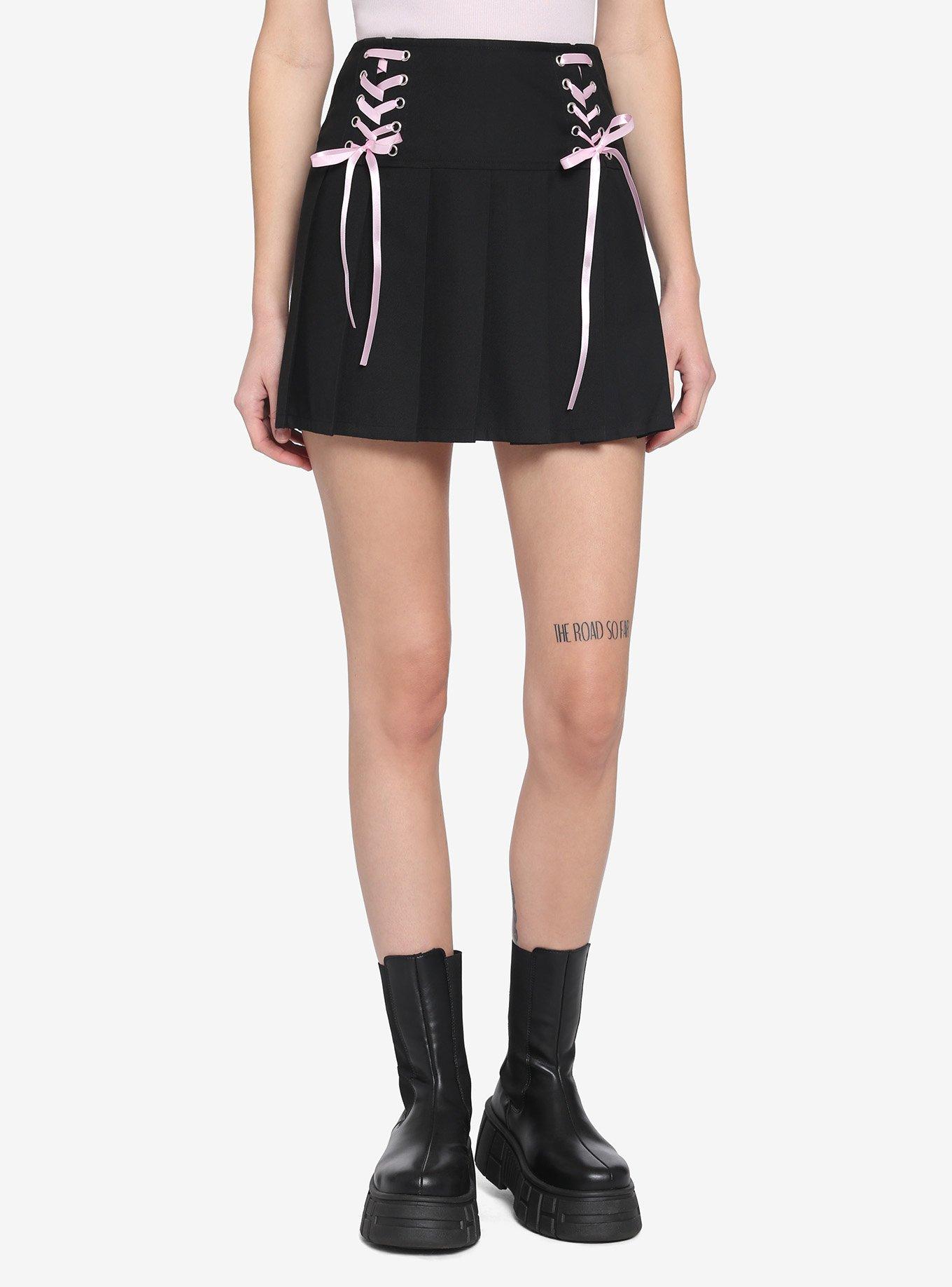 Black & Pink Lace-Up Skirt