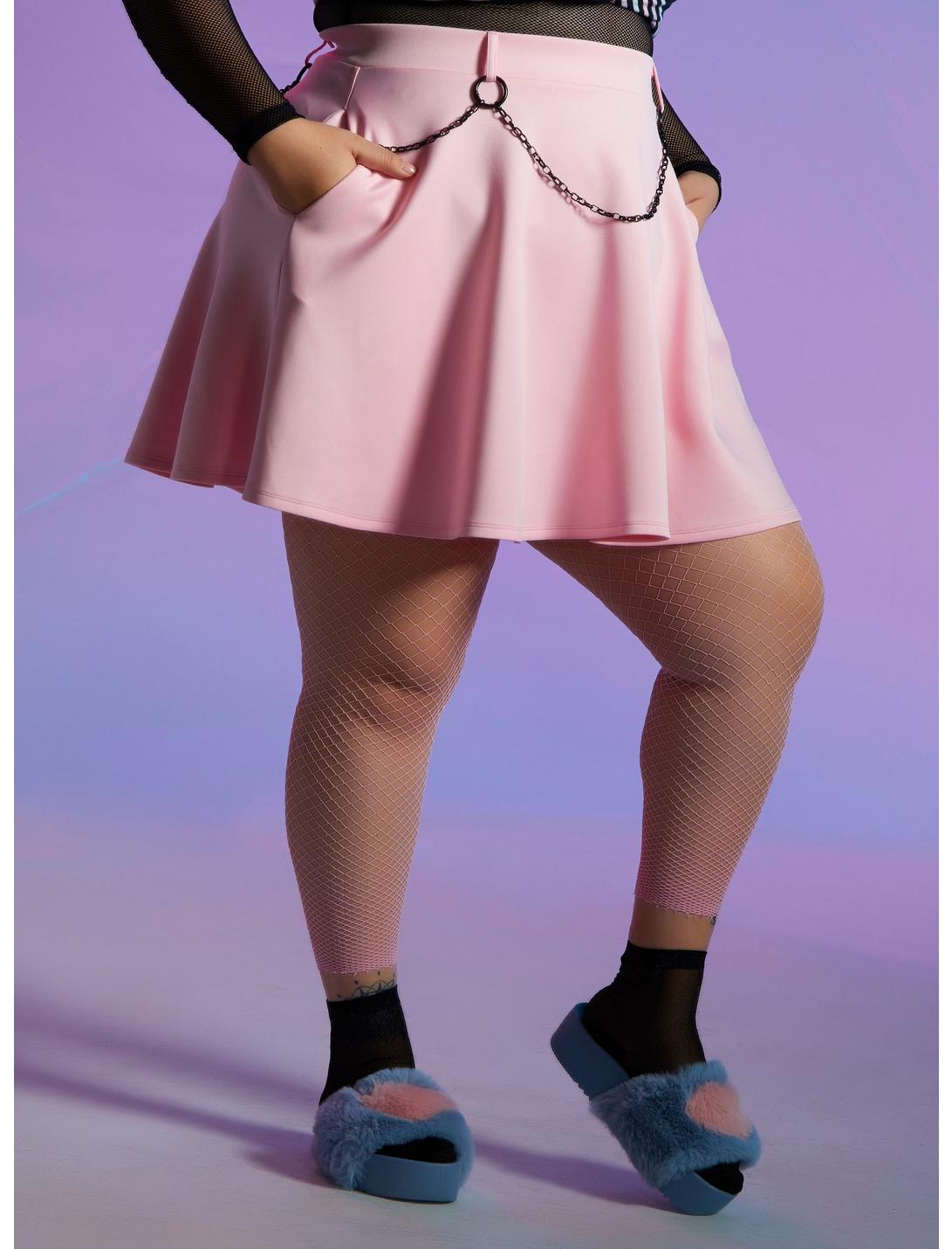 Pastel Pink O-Chain Scuba Skirt Plus Size, PINK, hi-res