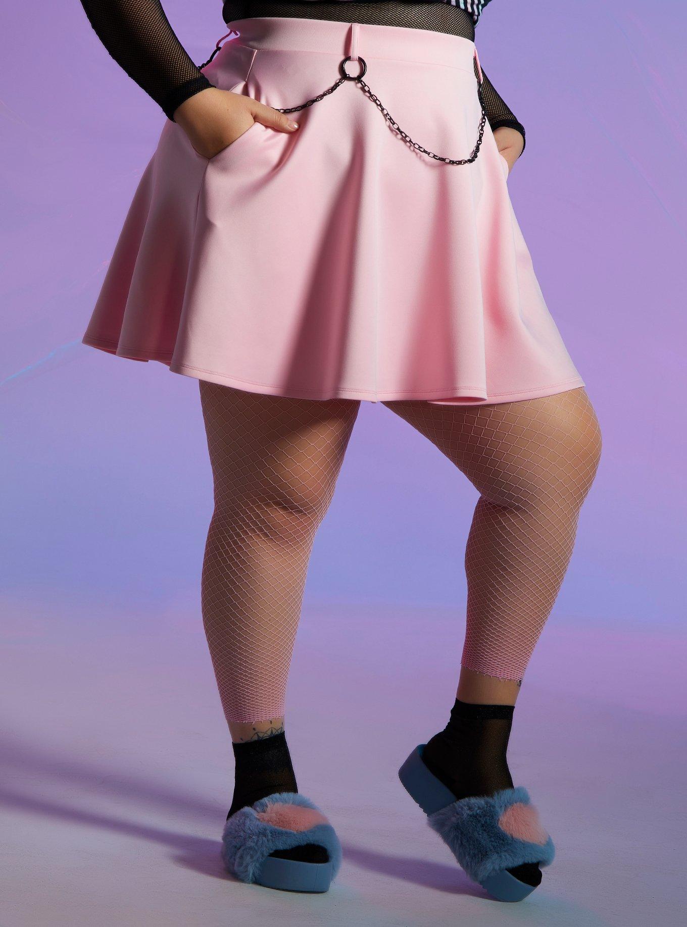 Pastel Pink O-Chain Scuba Skirt Plus Size, PINK, hi-res