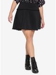 Black Wide Yoke Lace Trim Skirt Plus Size, BLACK, hi-res