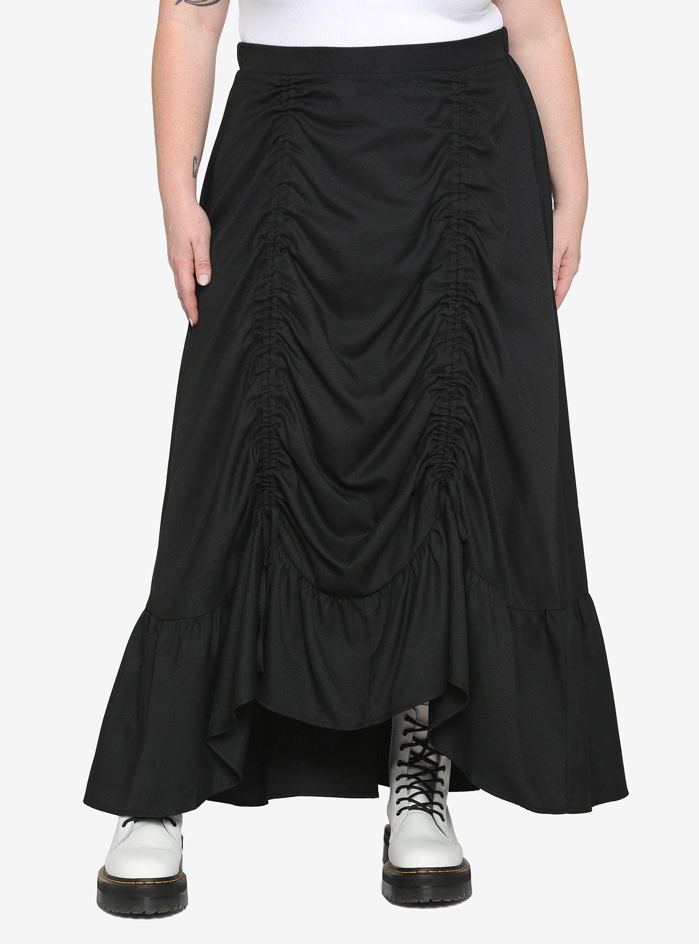Black Bustle Maxi Skirt Plus Size, BLACK, hi-res