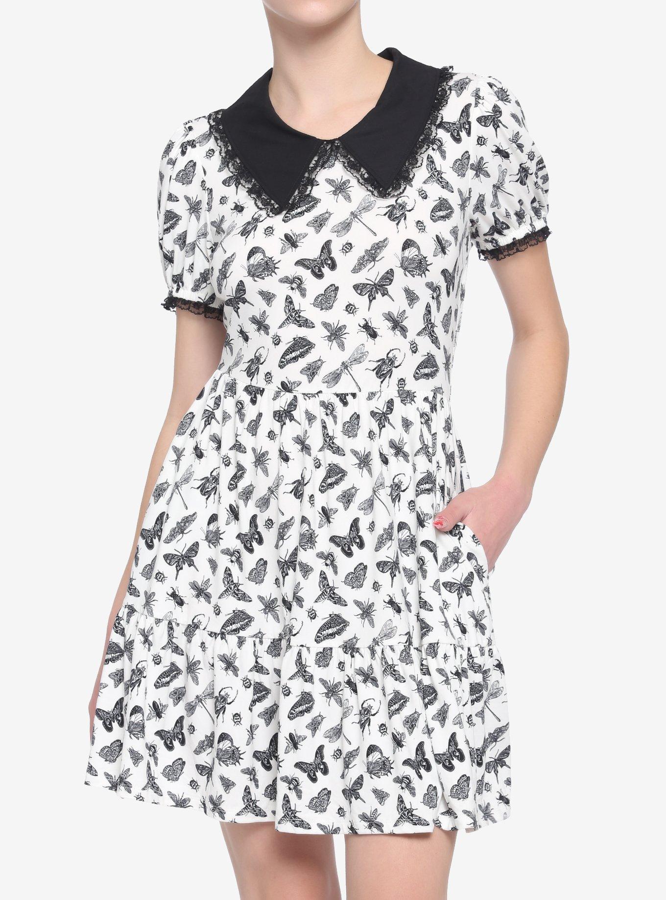 Black & White Tiered Collared Bug Dress, MULTI, hi-res