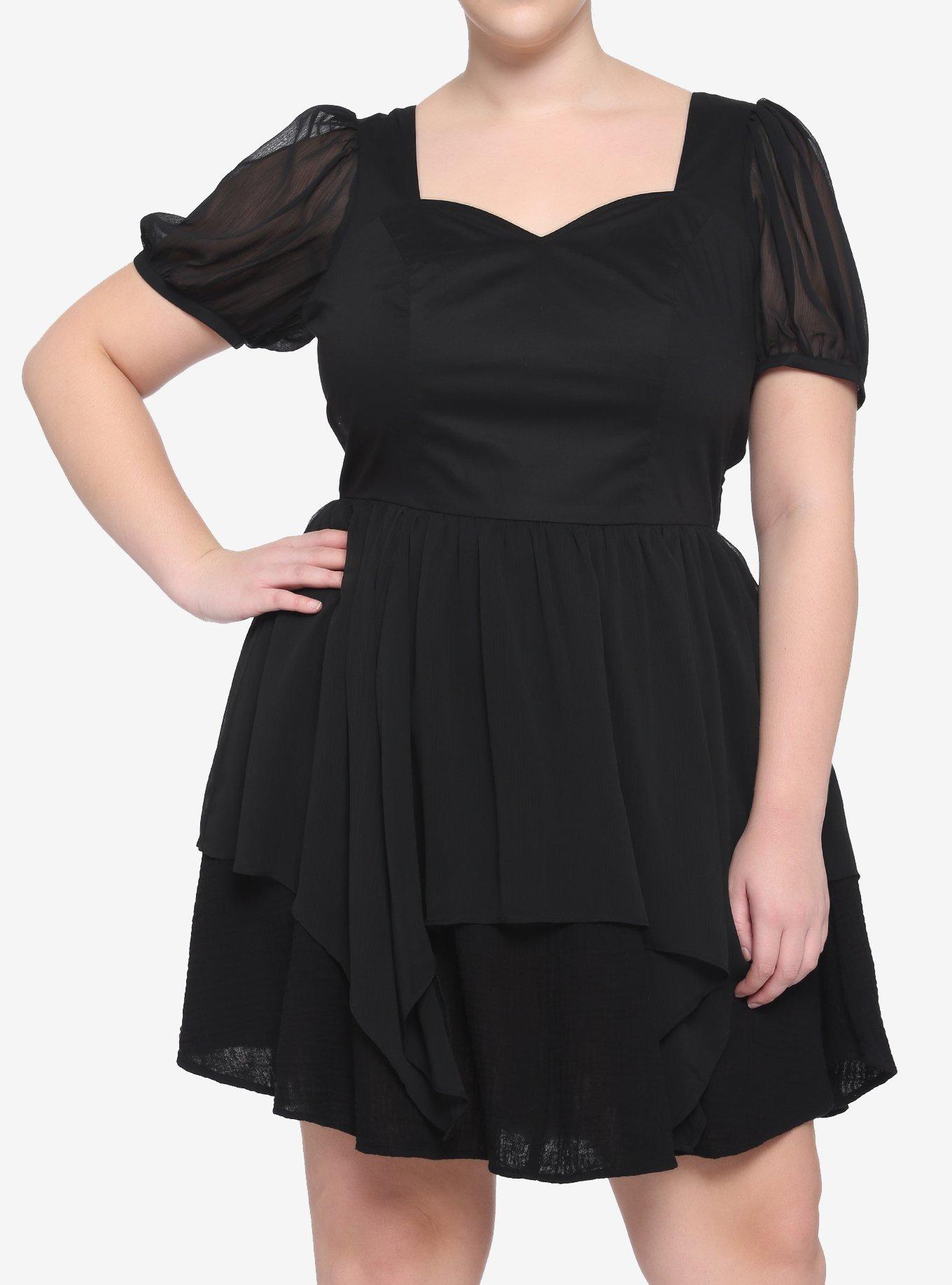 Black Sweetheart Lace-Up Back Dress Plus Size, BLACK, hi-res