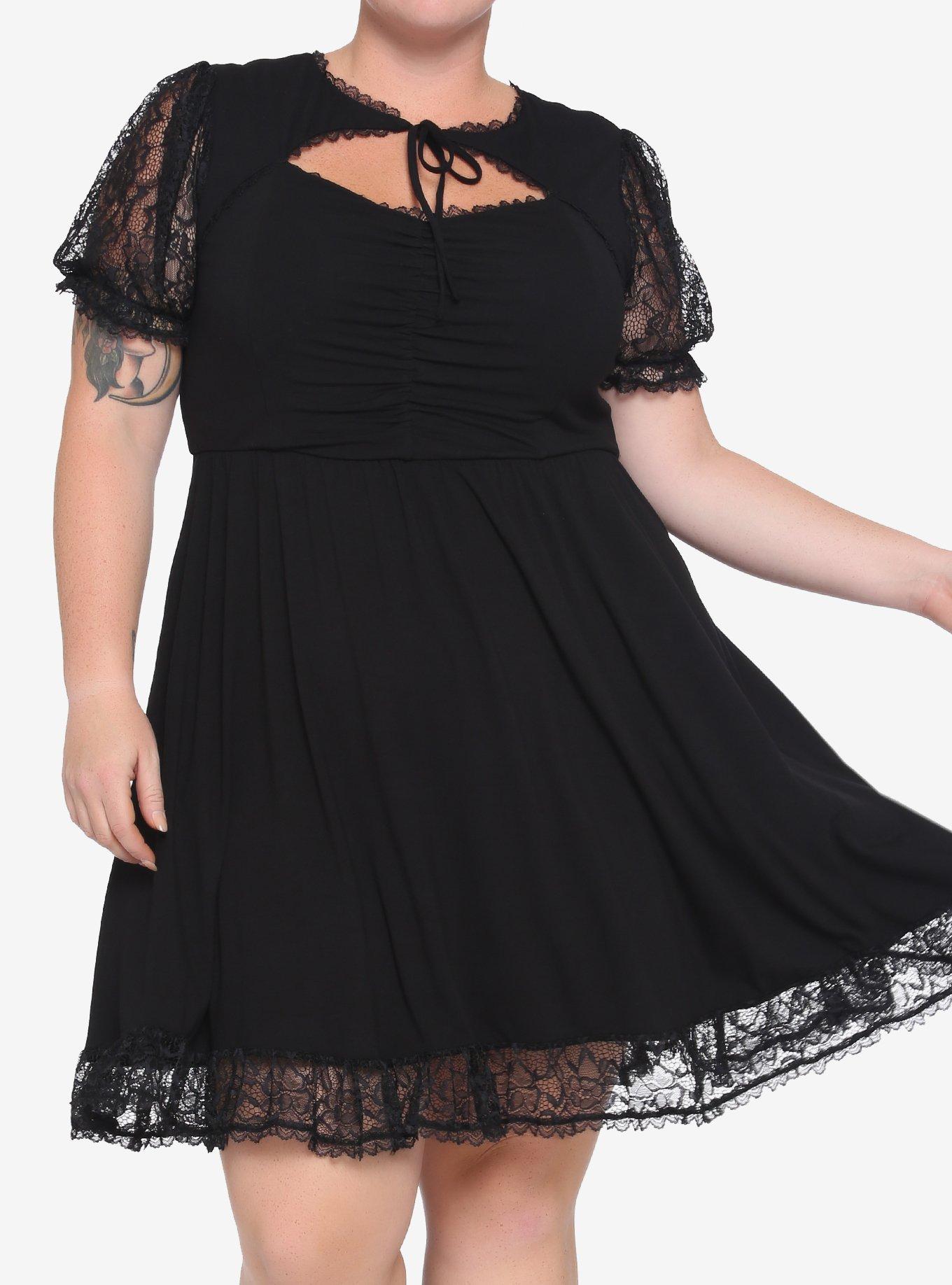 Black Sweetheart Lace Dress Plus Size, BLACK, hi-res