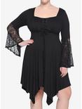 Black Empire Waist Lace Sleeve Dress Plus Size, BLACK, hi-res