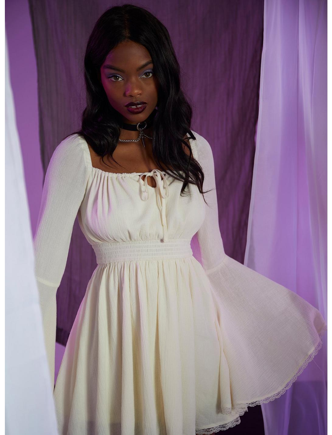 Cream Bell Sleeve Smocked Dress, VANILLA ICE, hi-res
