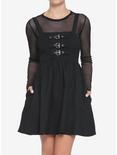 Black Multi-Buckle Front Pinafore Dress, BLACK, hi-res