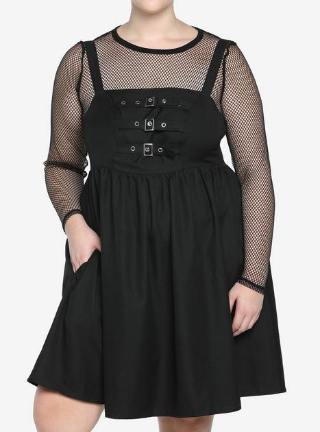 Black Multi-Buckle Front Pinafore Dress Plus Size | Hot Topic
