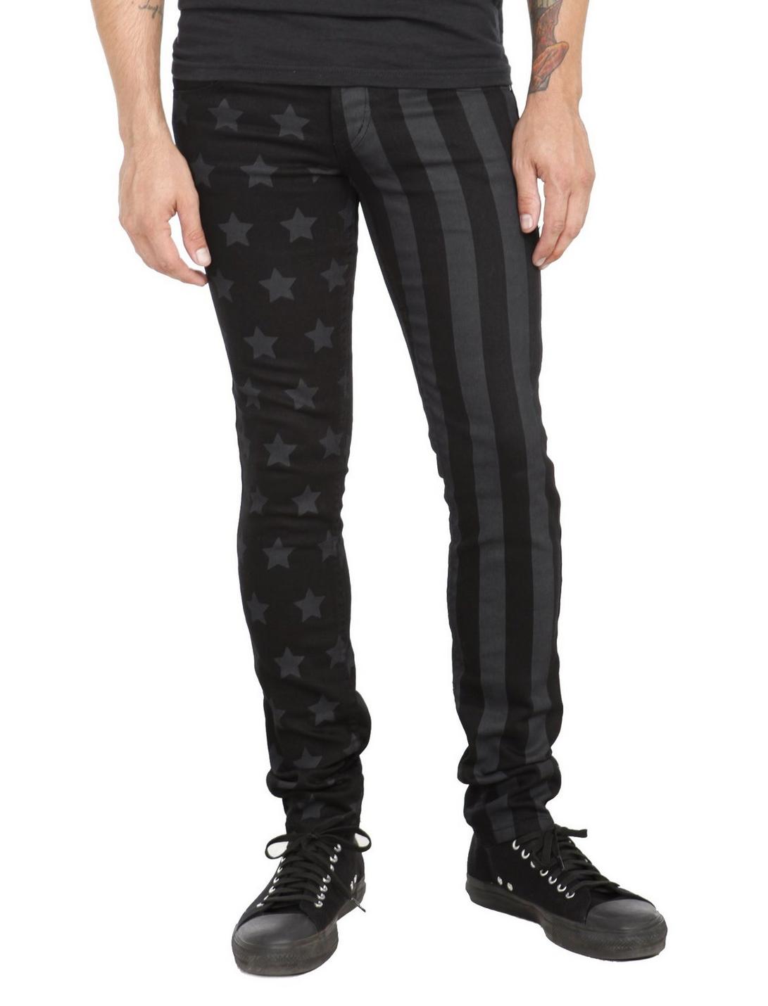XXX RUDE Black And Grey Flag Skinny Fit Denim Jeans, BLACK, hi-res