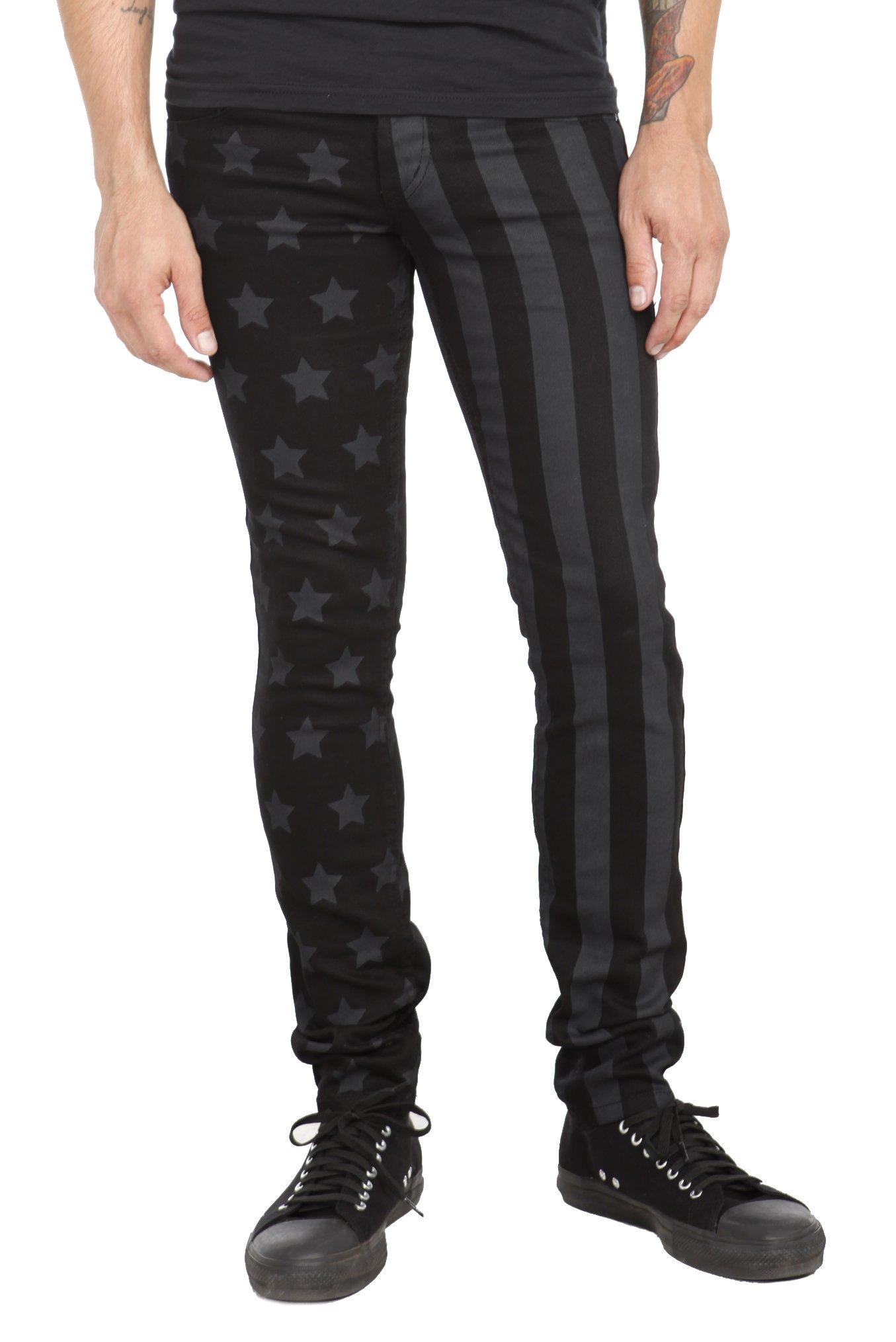 XXX RUDE Black And Grey Flag Skinny Fit Denim Jeans, BLACK, hi-res