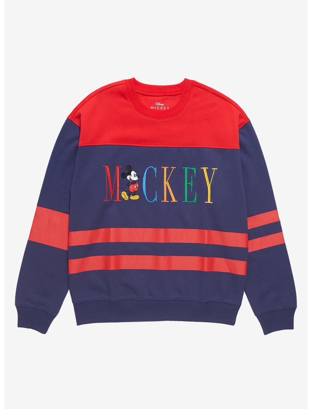 Disney Mickey Mouse Classic Pose Striped Panel Crewneck - BoxLunch Exclusive, MULTI, hi-res