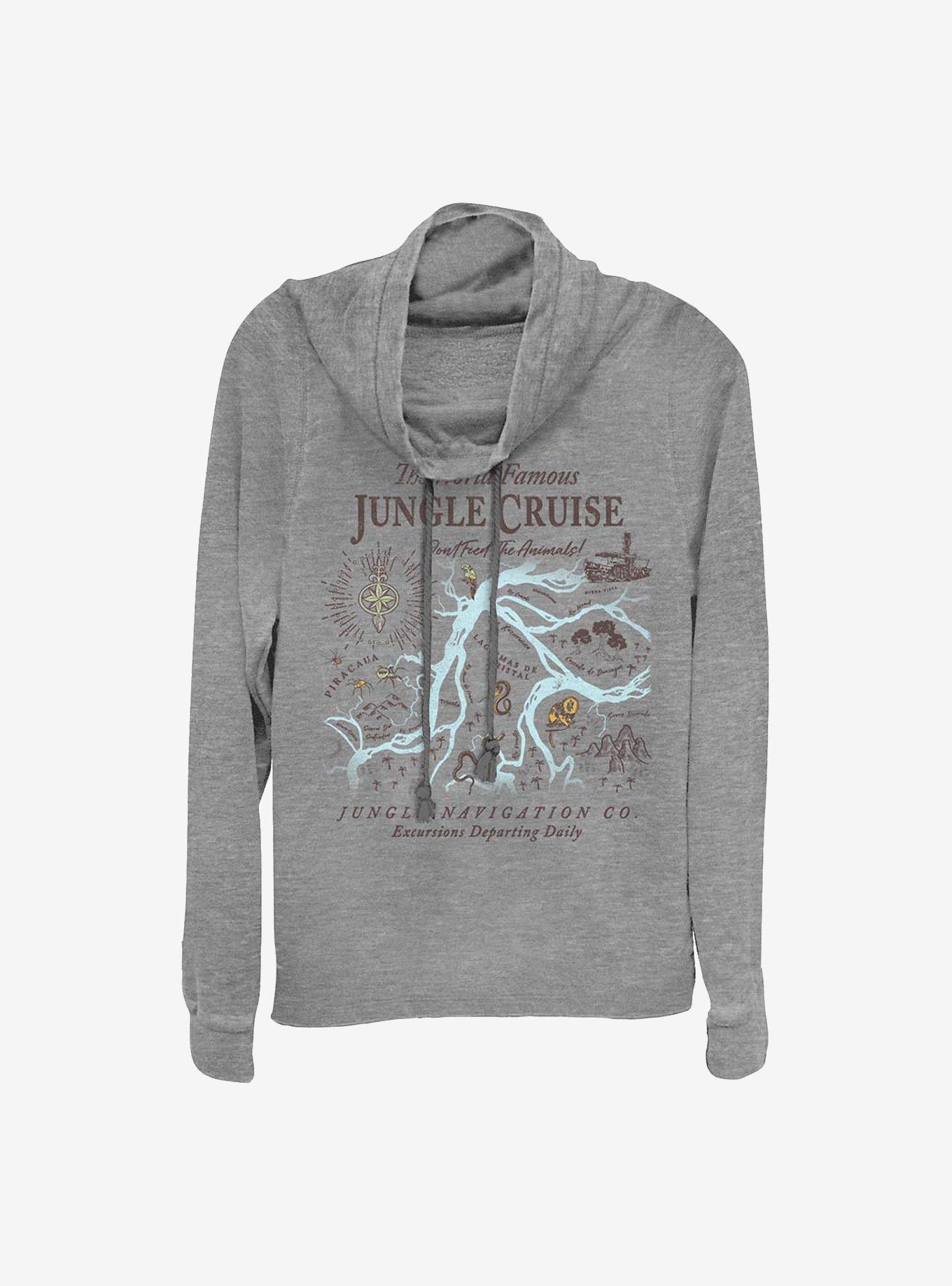 Disney Jungle Cruise Map Cowlneck Long-Sleeve Girls Top, GRAY HTR, hi-res