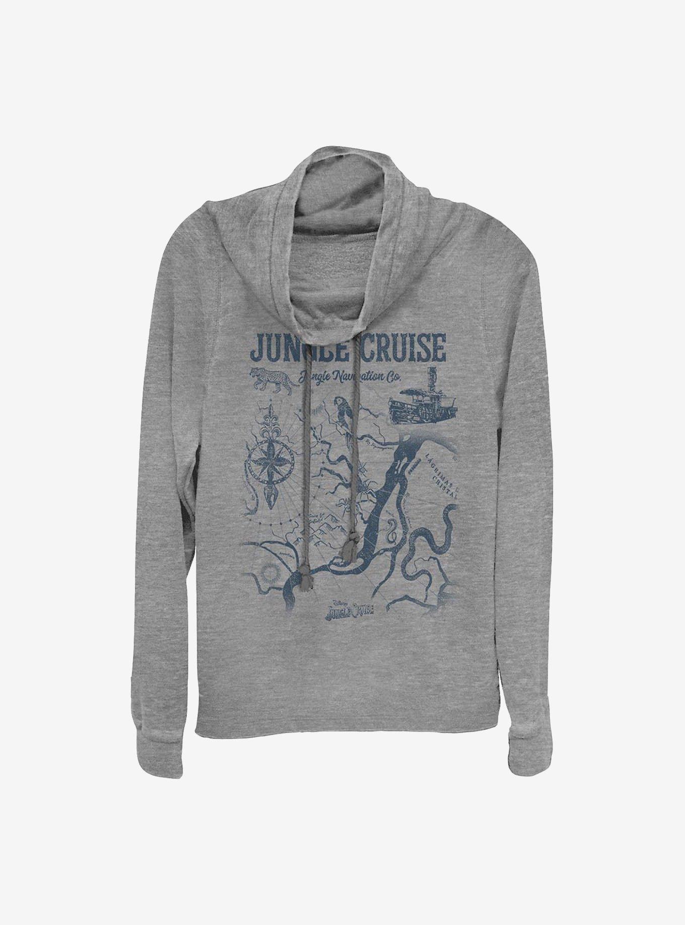 Disney Jungle Cruise Jungle Map Cowlneck Long-Sleeve Girls Top, GRAY HTR, hi-res