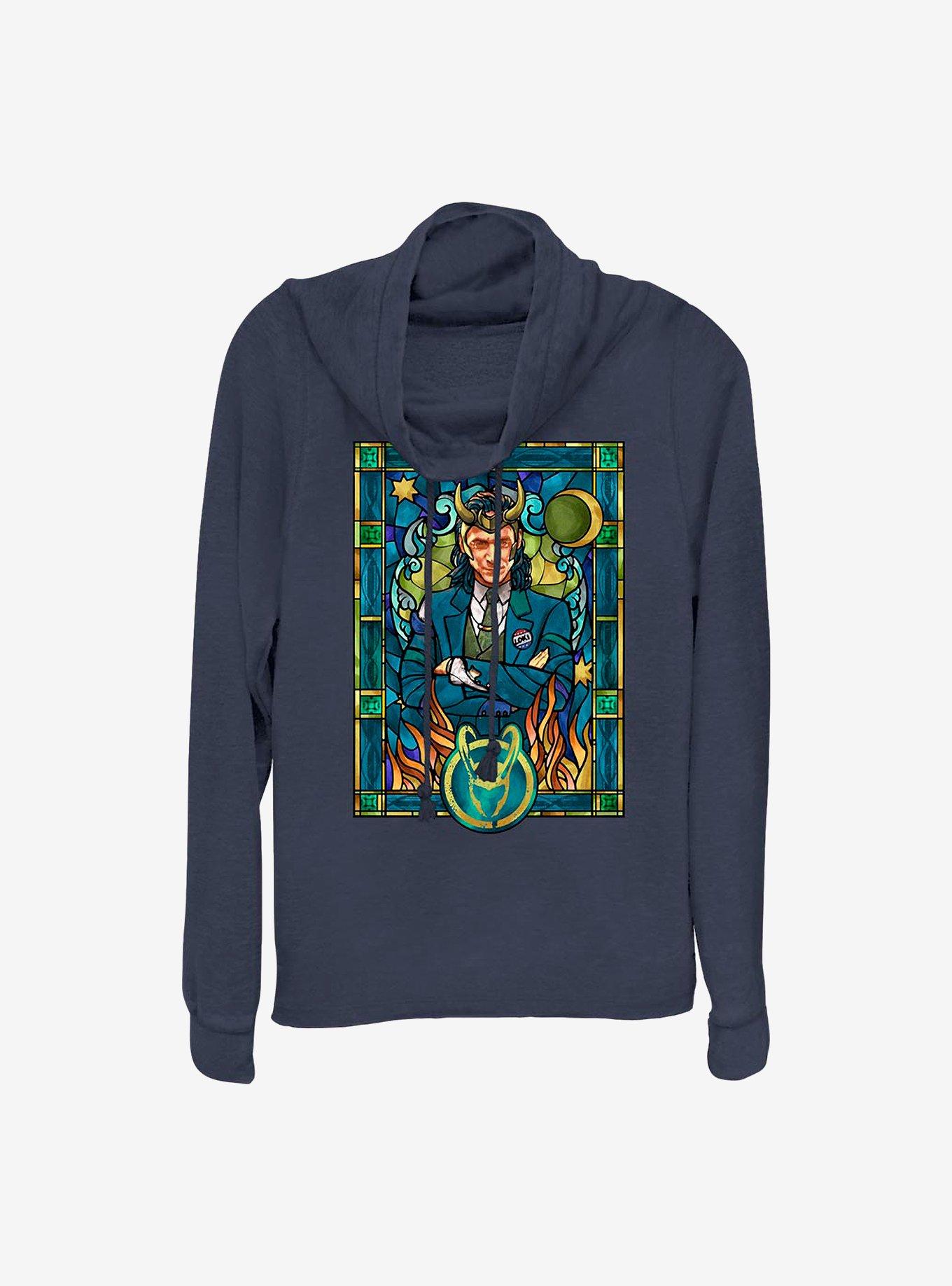 Marvel Loki Stained Glass Window Cowlneck Long-Sleeve Girls Top, , hi-res