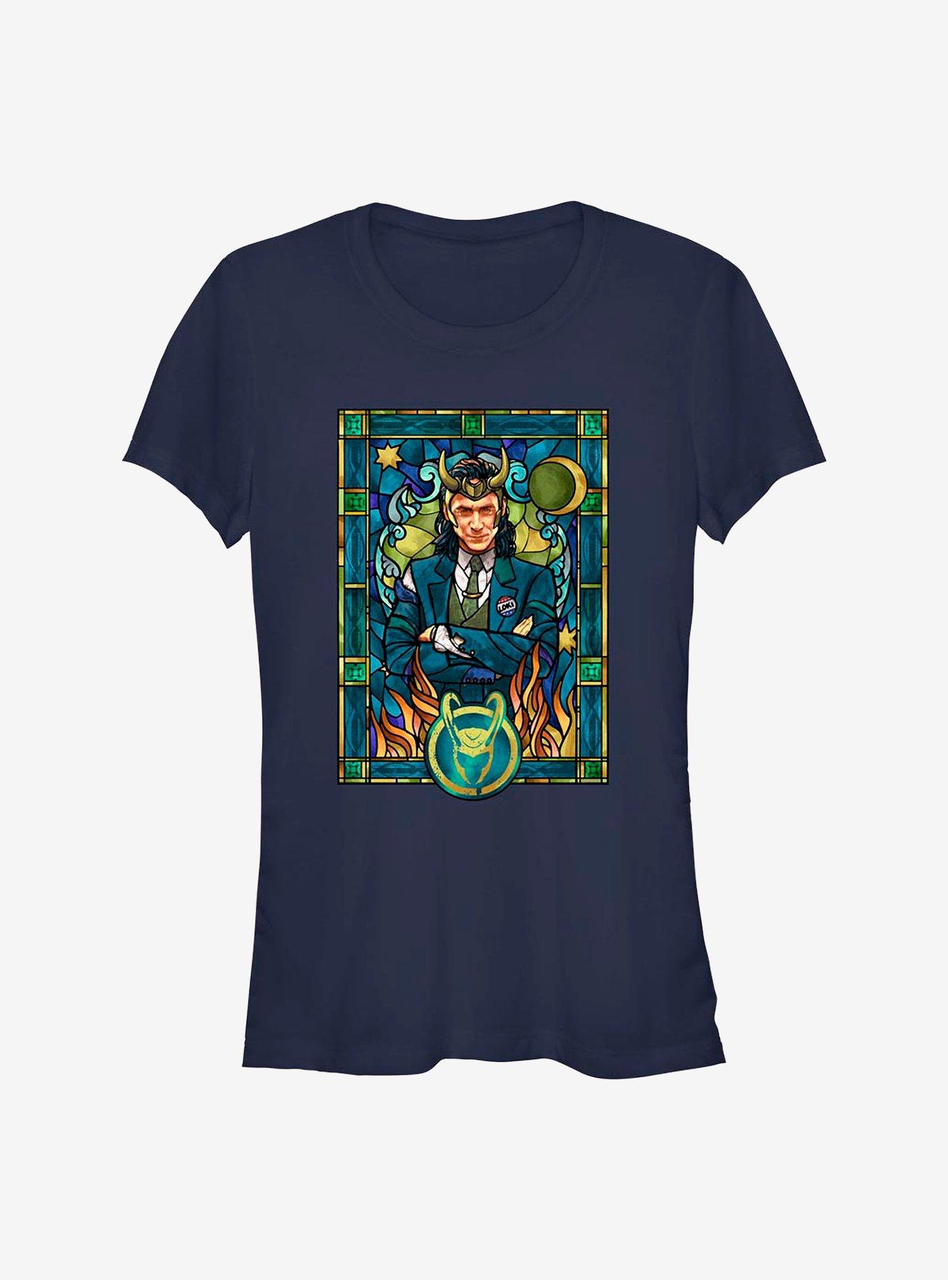 Marvel Loki Stained Glass Window Girls T-Shirt, NAVY, hi-res