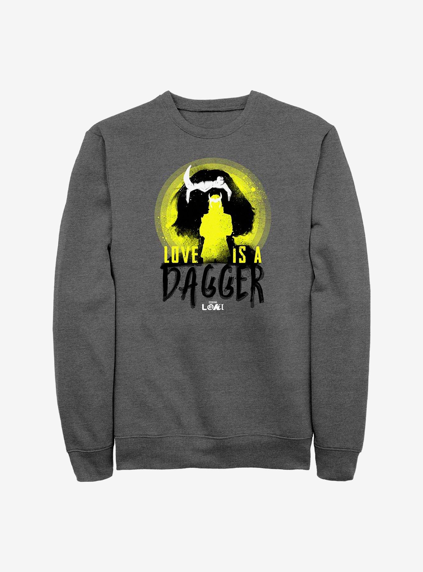 Marvel Loki Love Is A Dagger Crew Sweatshirt, CHAR HTR, hi-res