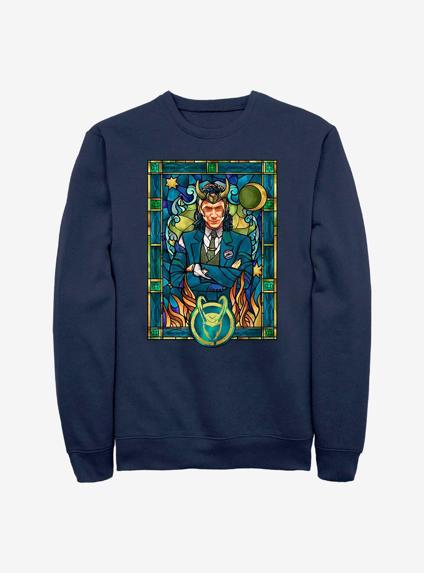 Marvel Loki Stained Glass Window Crew Sweatshirt, NAVY, hi-res