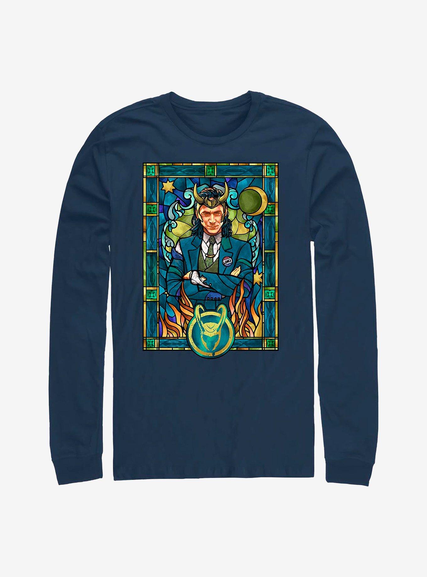 Marvel Loki Stained Glass Window Long-Sleeve T-Shirt, NAVY, hi-res