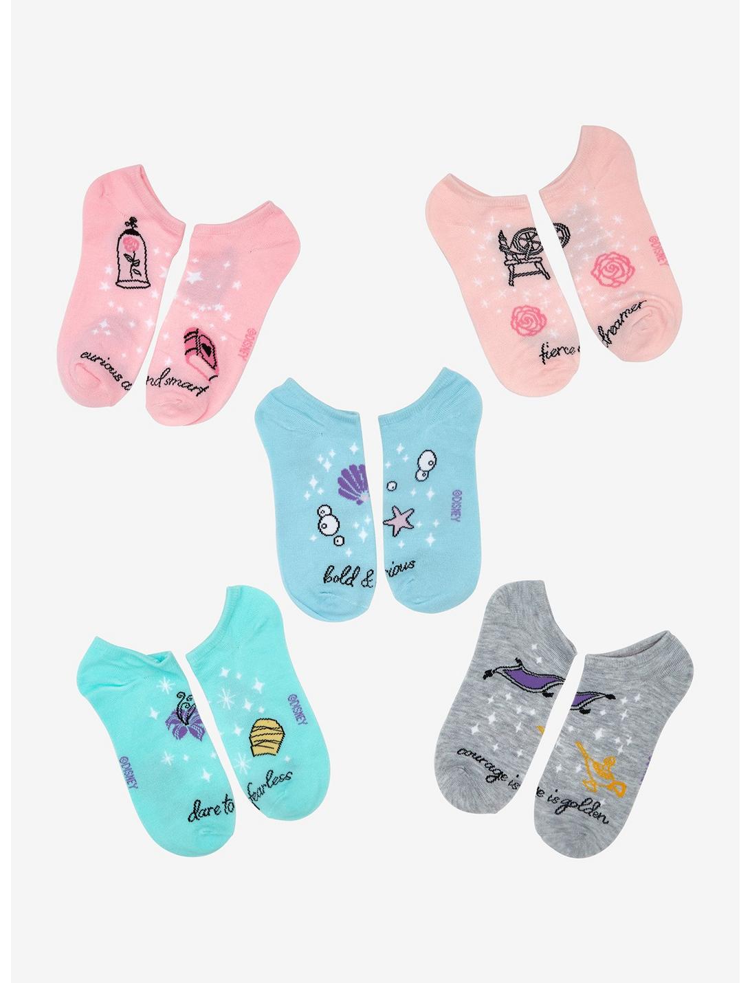 Disney Princess Pastel Icons No-Show Socks 5 Pair, , hi-res