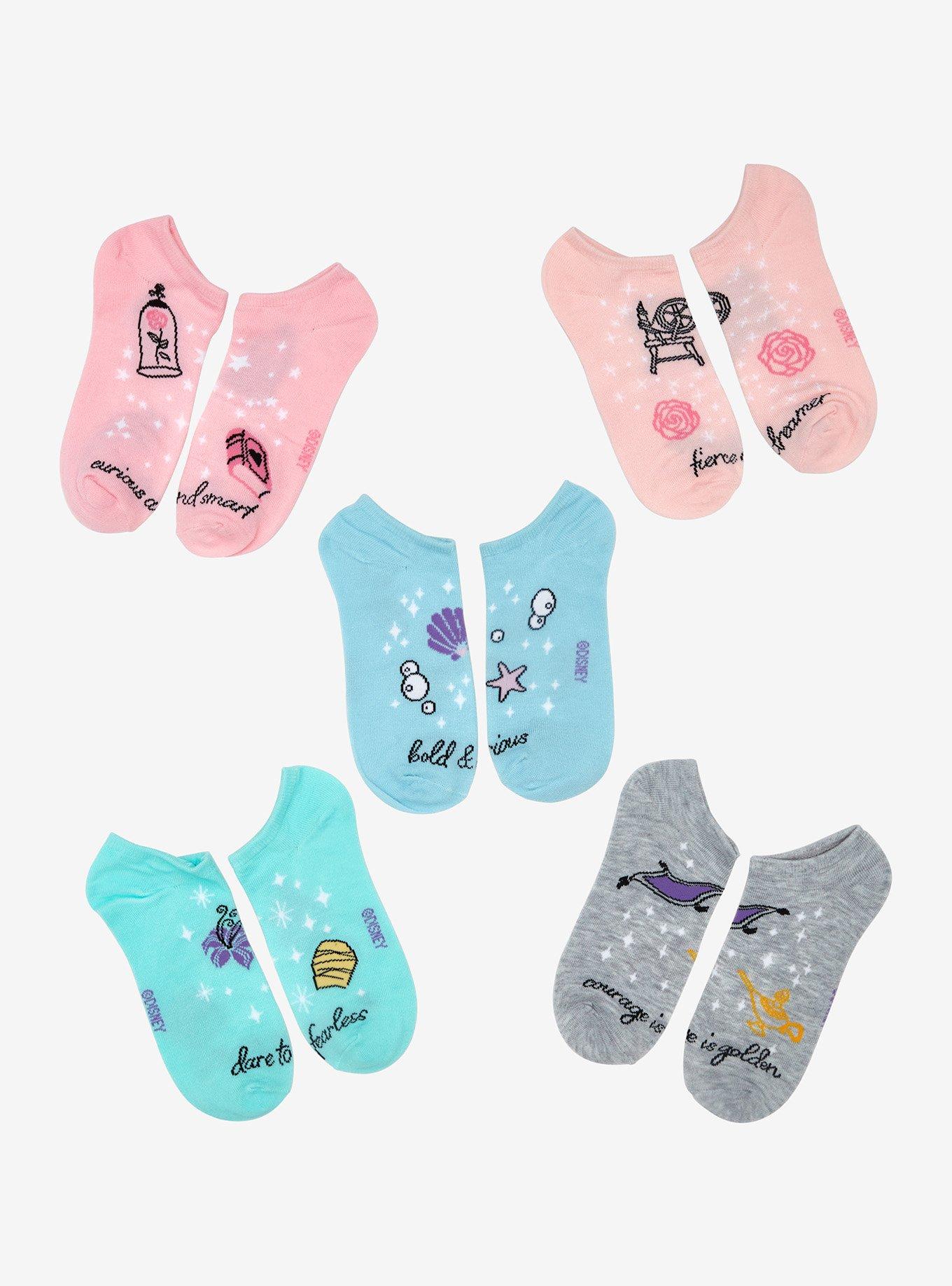 Disney Princess Pastel Icons No-Show Socks 5 Pair, , hi-res
