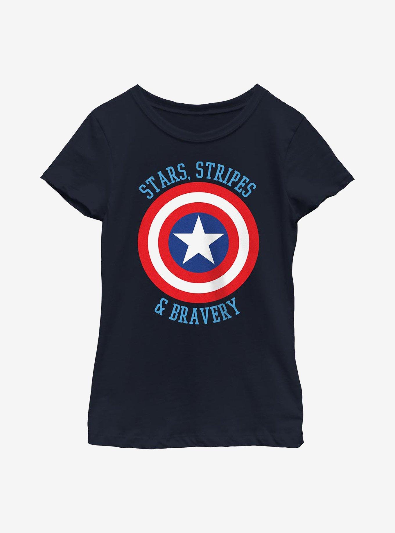 Marvel Avengers Stars Stripes & Bravery Youth Girls T-Shirt, , hi-res