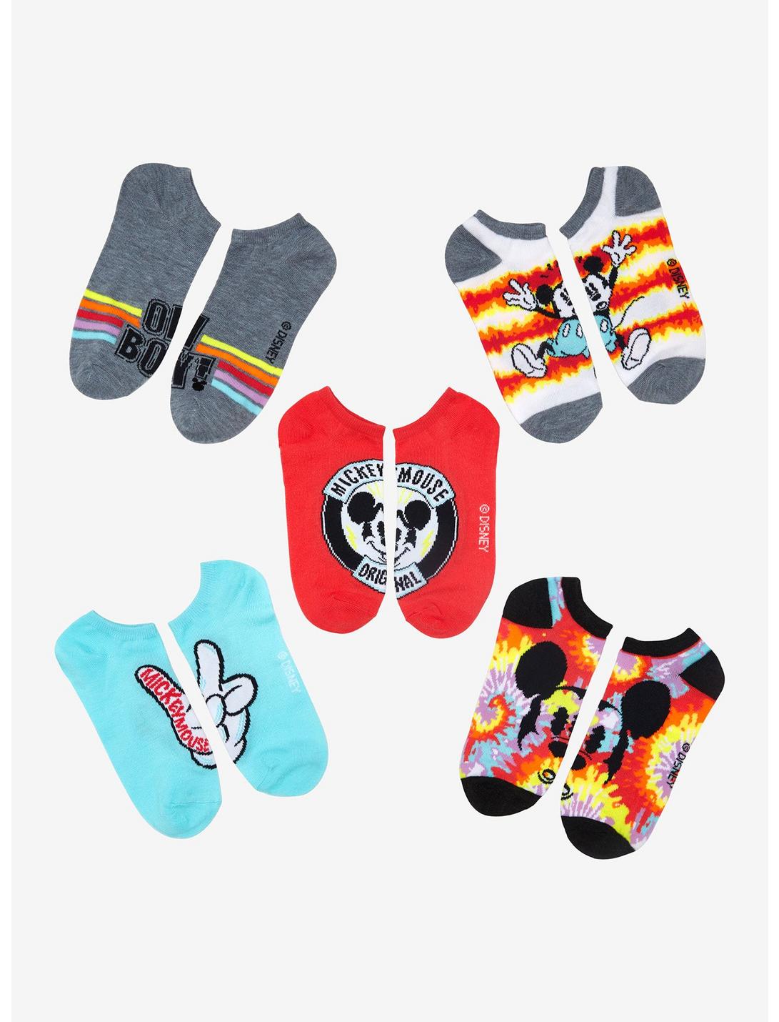 Disney Mickey Mouse Tie-Dye No-Show Socks 5 Pair, , hi-res