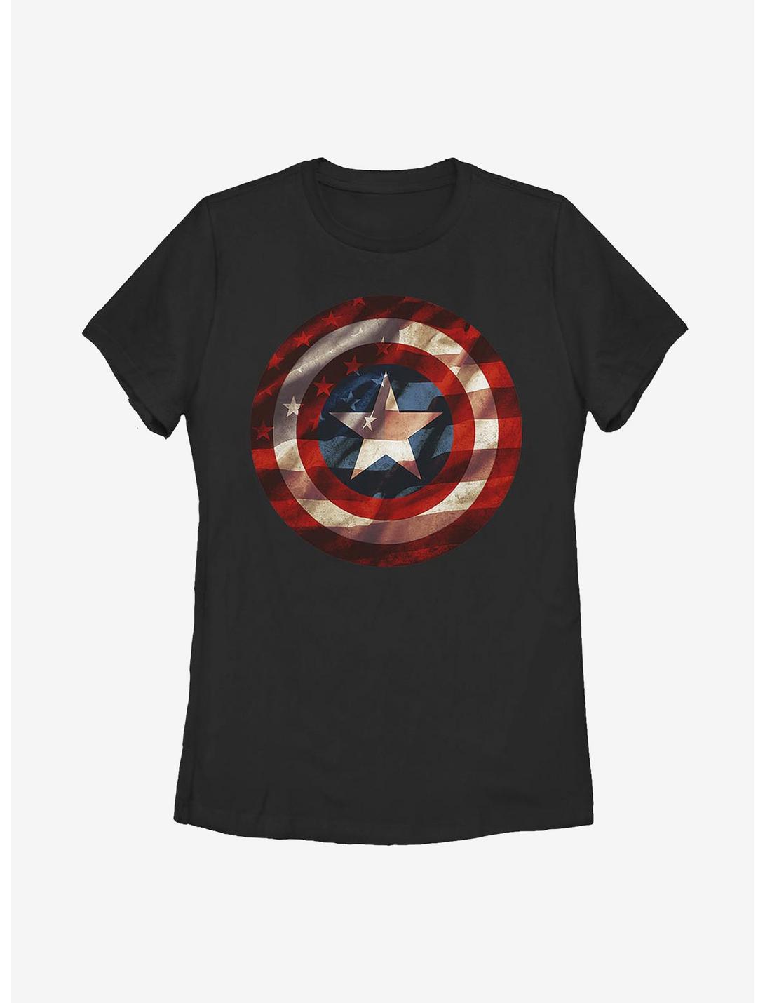 Marvel Captain America Flag Shield Womens T-Shirt, BLACK, hi-res