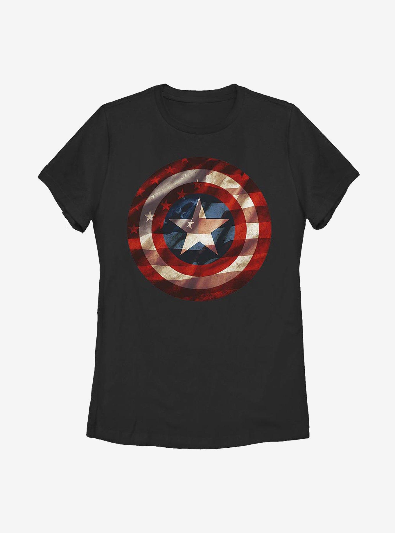 Marvel Captain America Flag Shield Womens T-Shirt, , hi-res