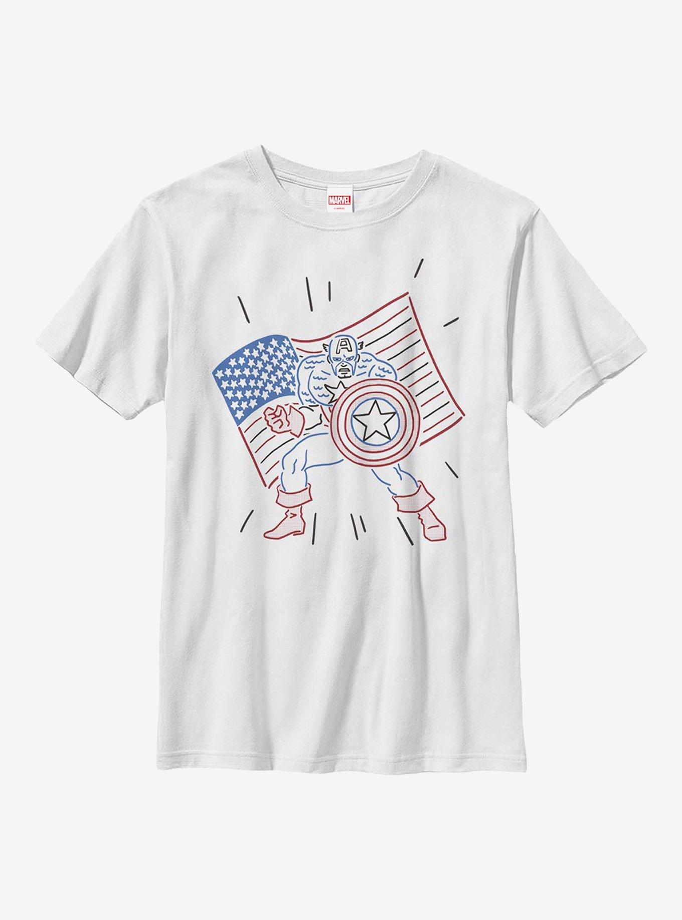 Marvel Captain America Neon Cap Youth T-Shirt, WHITE, hi-res