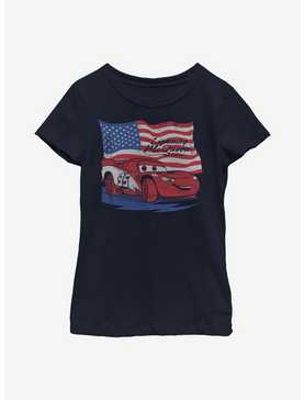 Disney Pixar Cars Lightning Flag Youth Girls T-Shirt, NAVY, hi-res