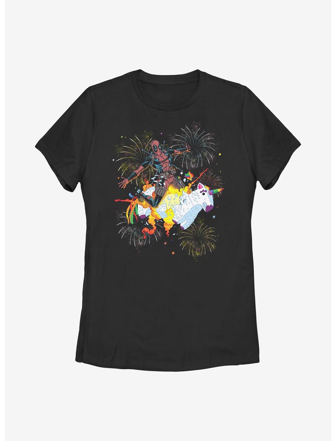 Marvel Deadpool Unicorn Fireworks Womens T-Shirt, BLACK, hi-res