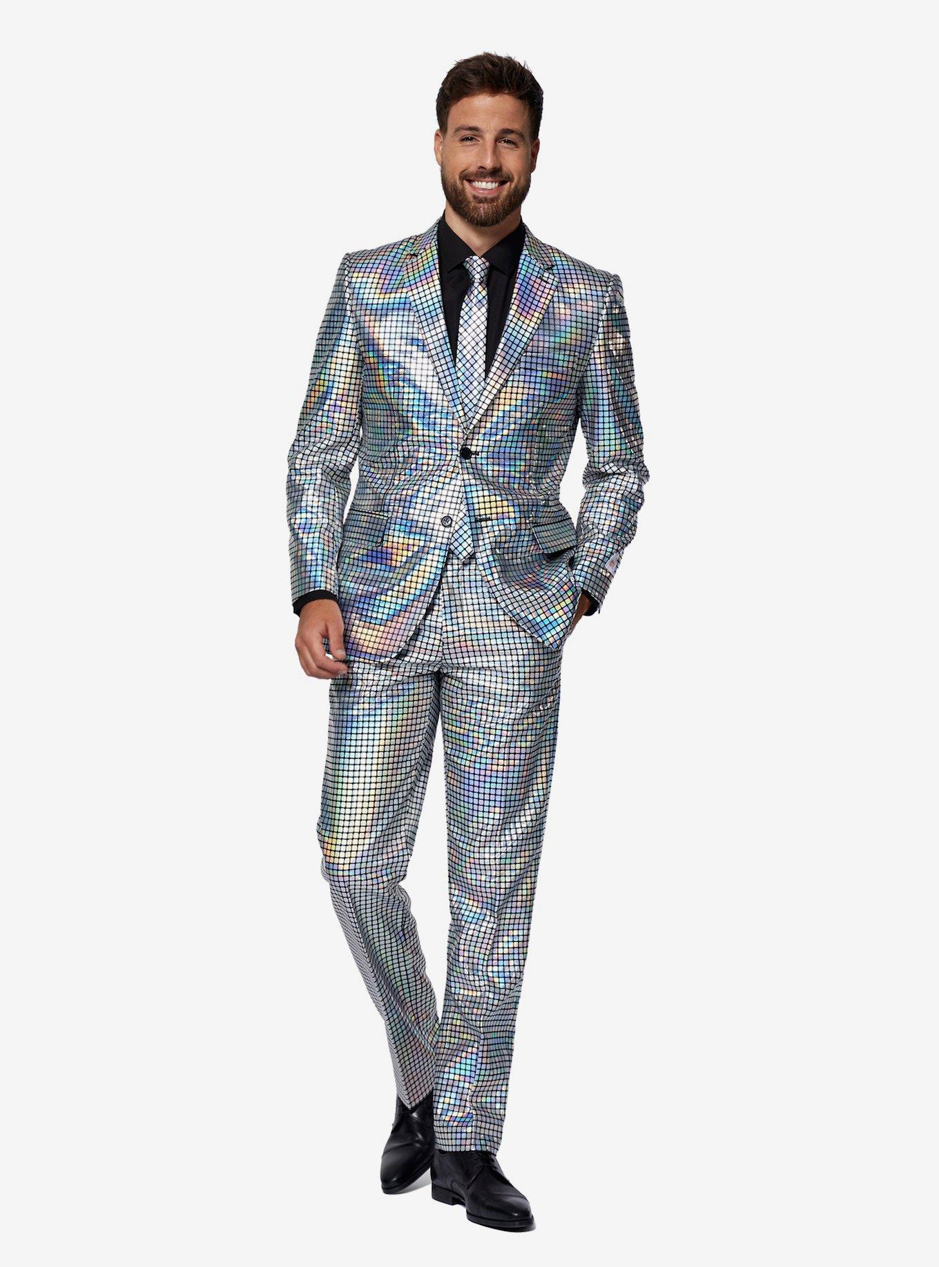 Metallic Disco Ball Party Suit, SILVER, hi-res