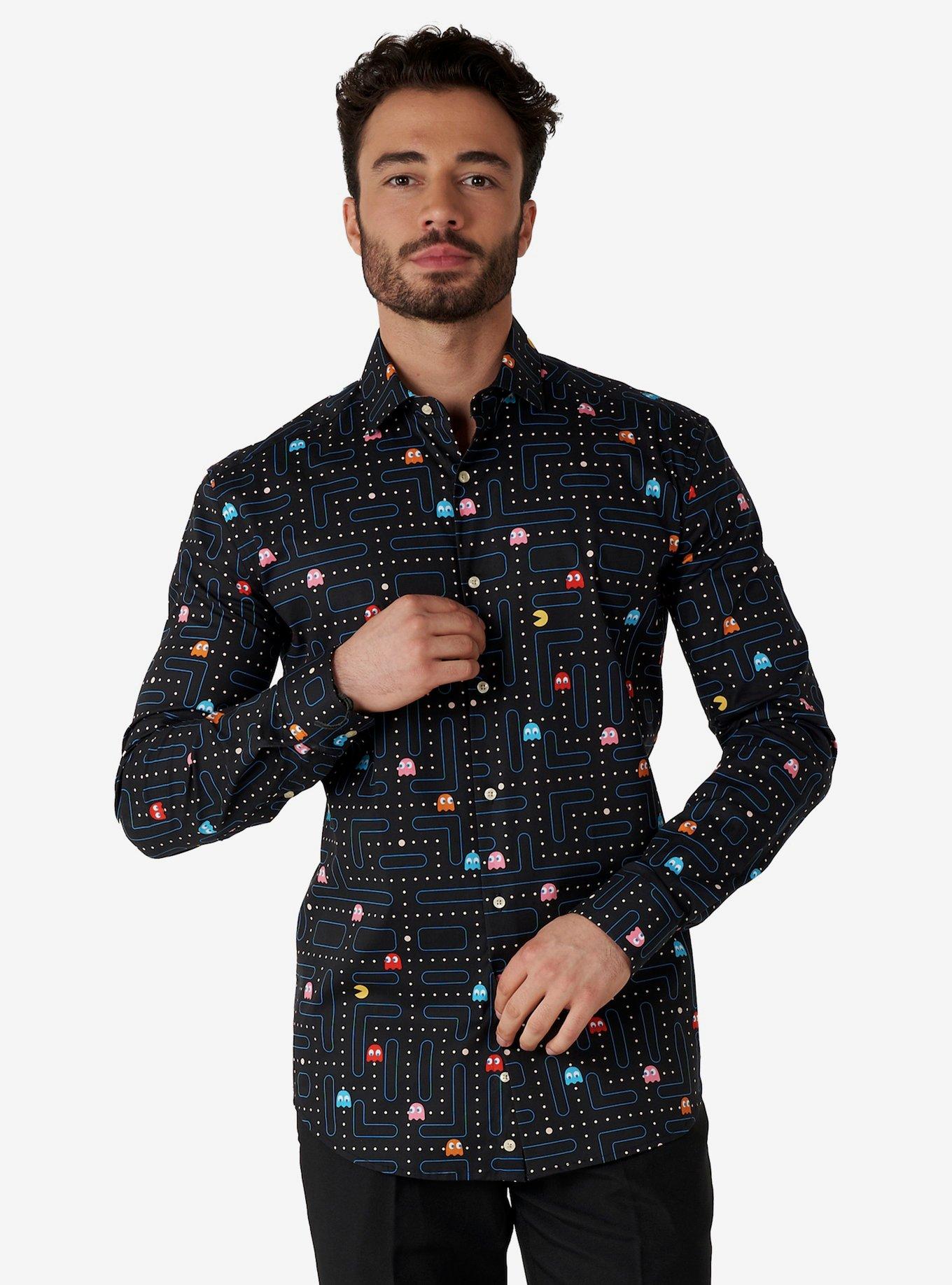 Pac-Man Woven Button-Up, BLACK, hi-res