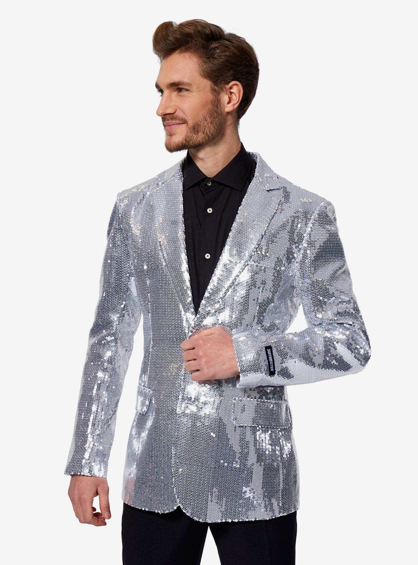 Silver Sequin Party Blazer, , hi-res