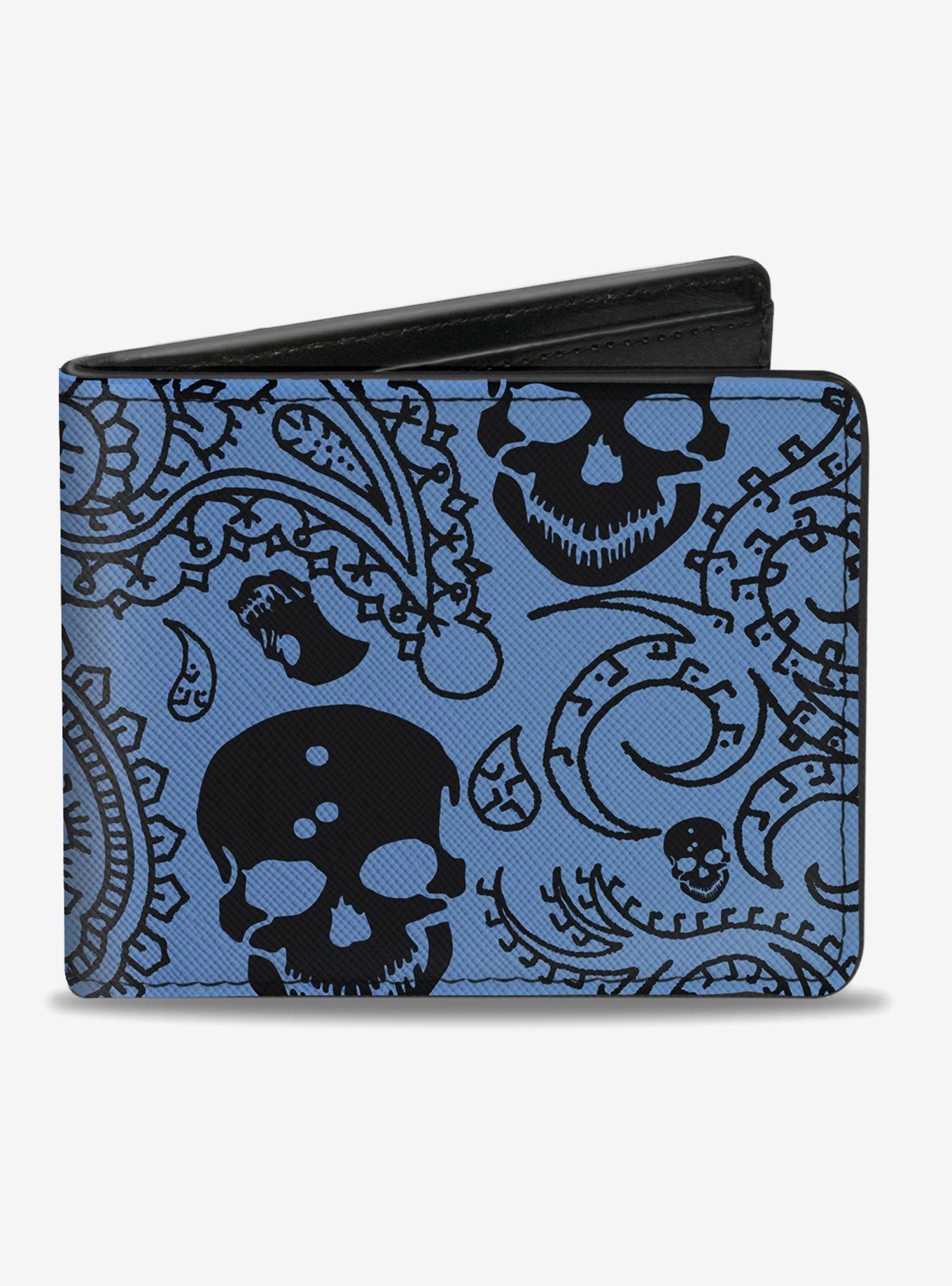 Bandana Skull Print Bifold Wallet Black Baby Blue Hot Topic